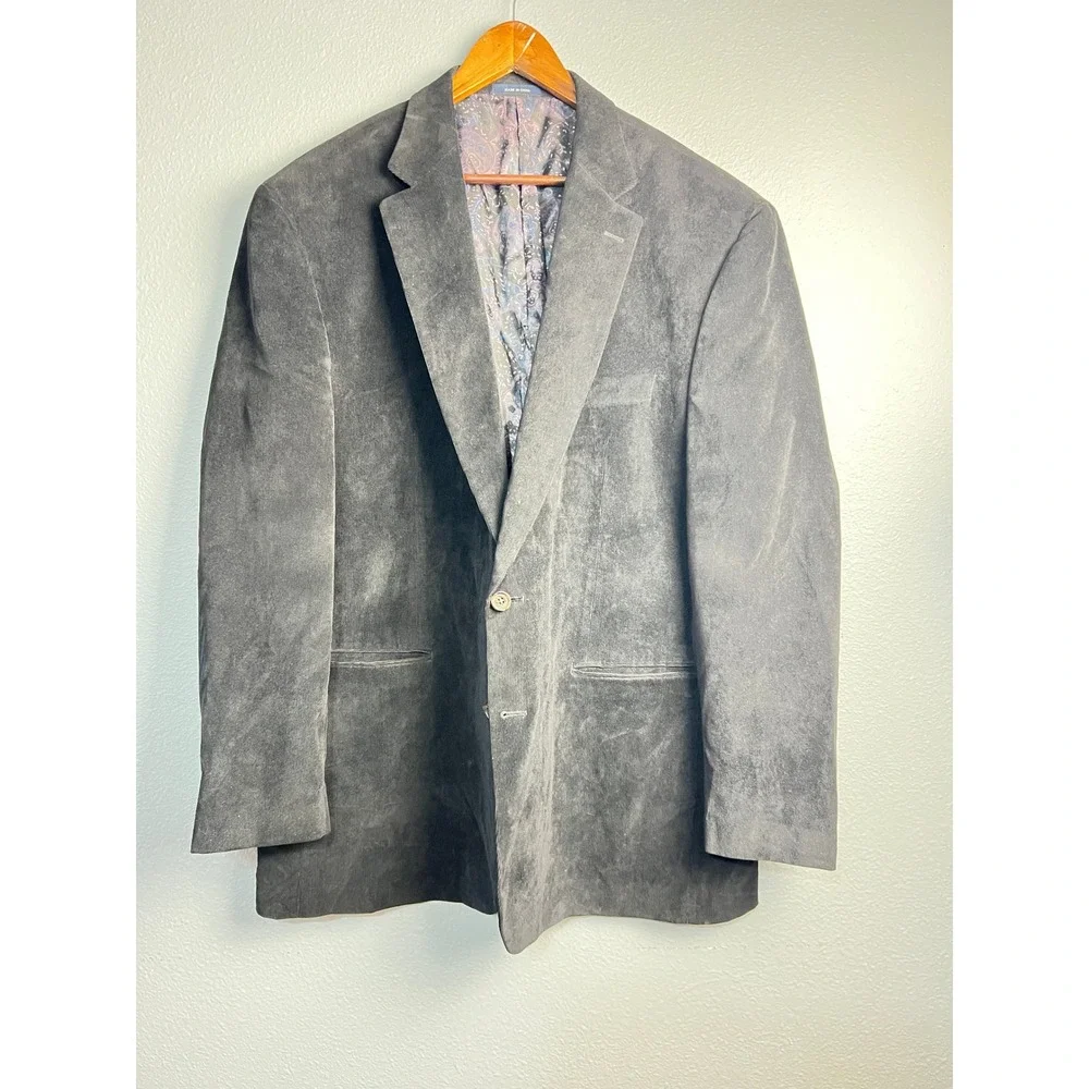 Ralph Lauren Mens 48L Corduroy Blazer Charcoal Grey Paisley Lining Sport Coat